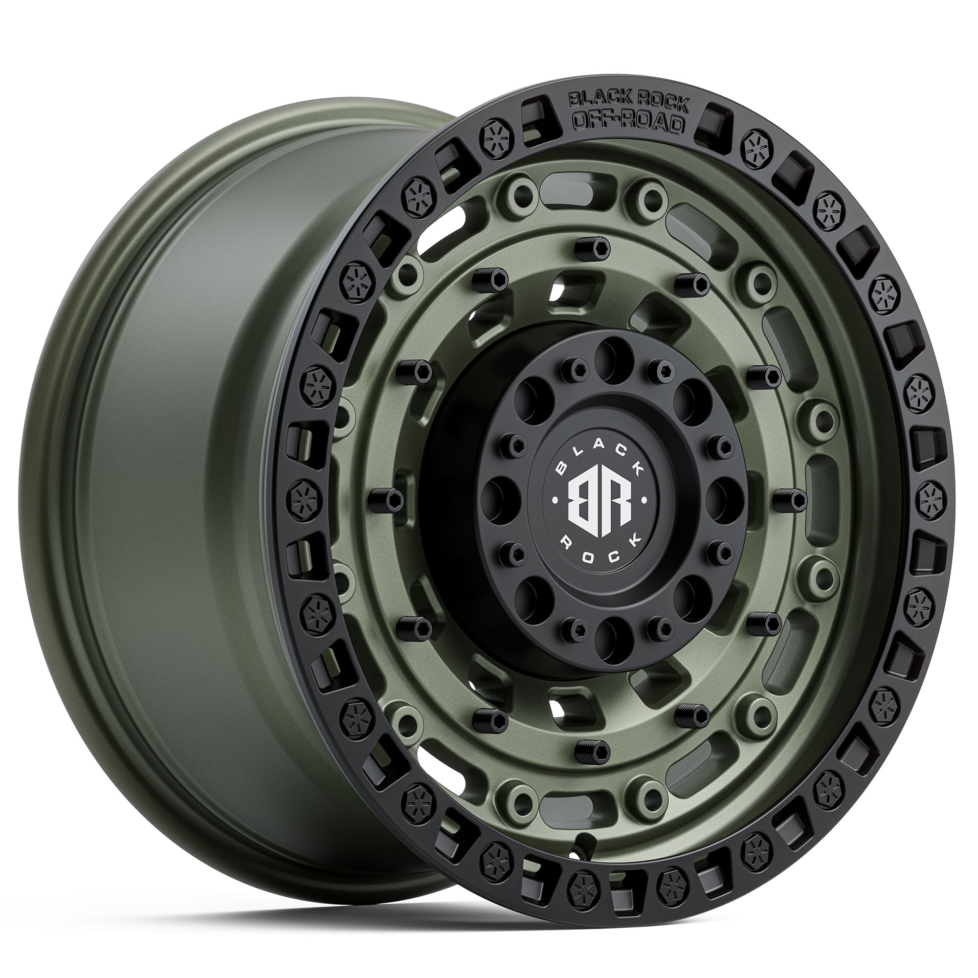 BLACK ROCK MILITARY ARMY GREEN WITH BLACK RING 20X9 5X127 WHEEL