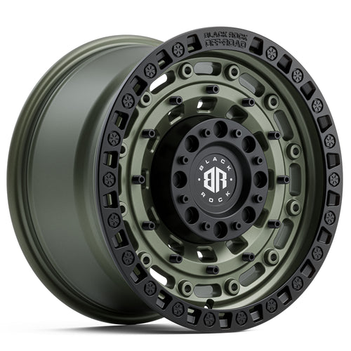 BLACK ROCK MILITARY ARMY GREEN WITH BLACK RING 20X9 5X127 WHEEL