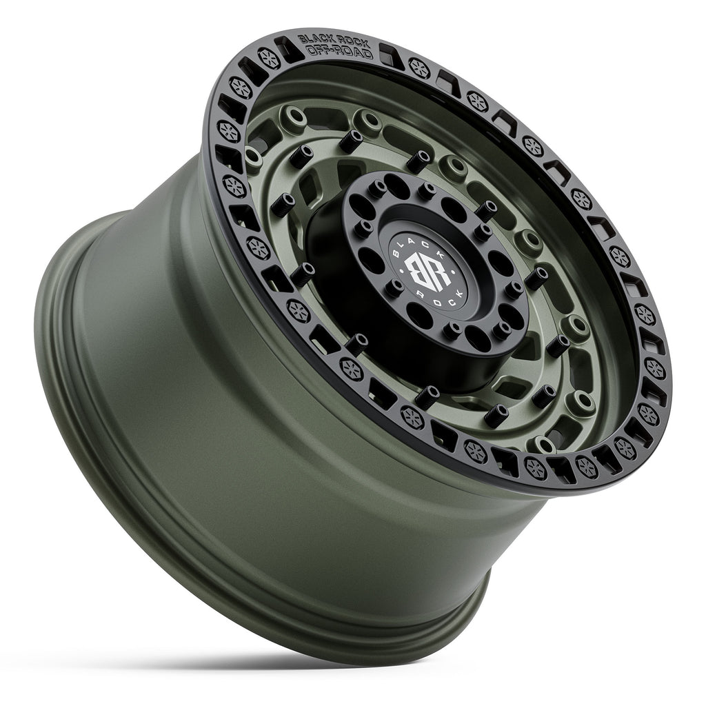 BLACK ROCK MILITARY ARMY GREEN WITH BLACK RING 20X9 5X127 WHEEL