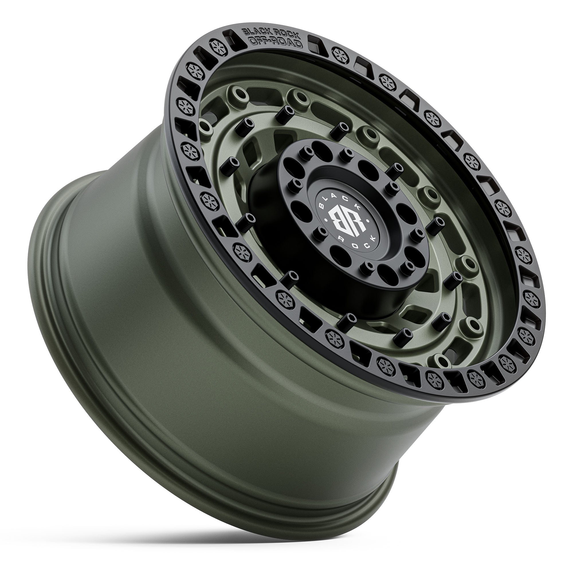 BLACK ROCK MILITARY ARMY GREEN WITH BLACK RING 20X9 5X127 WHEEL