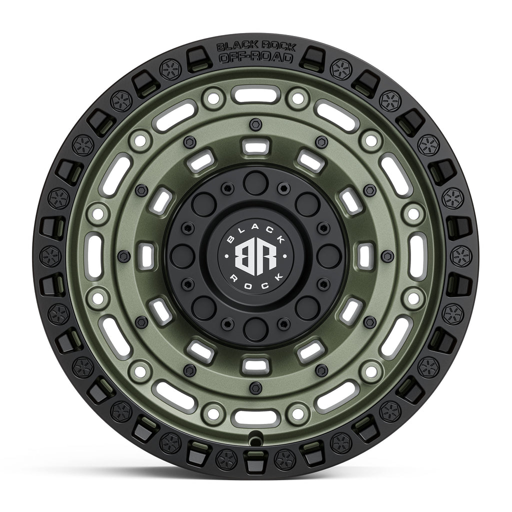 BLACK ROCK MILITARY ARMY GREEN WITH BLACK RING 20X9 5X127 WHEEL