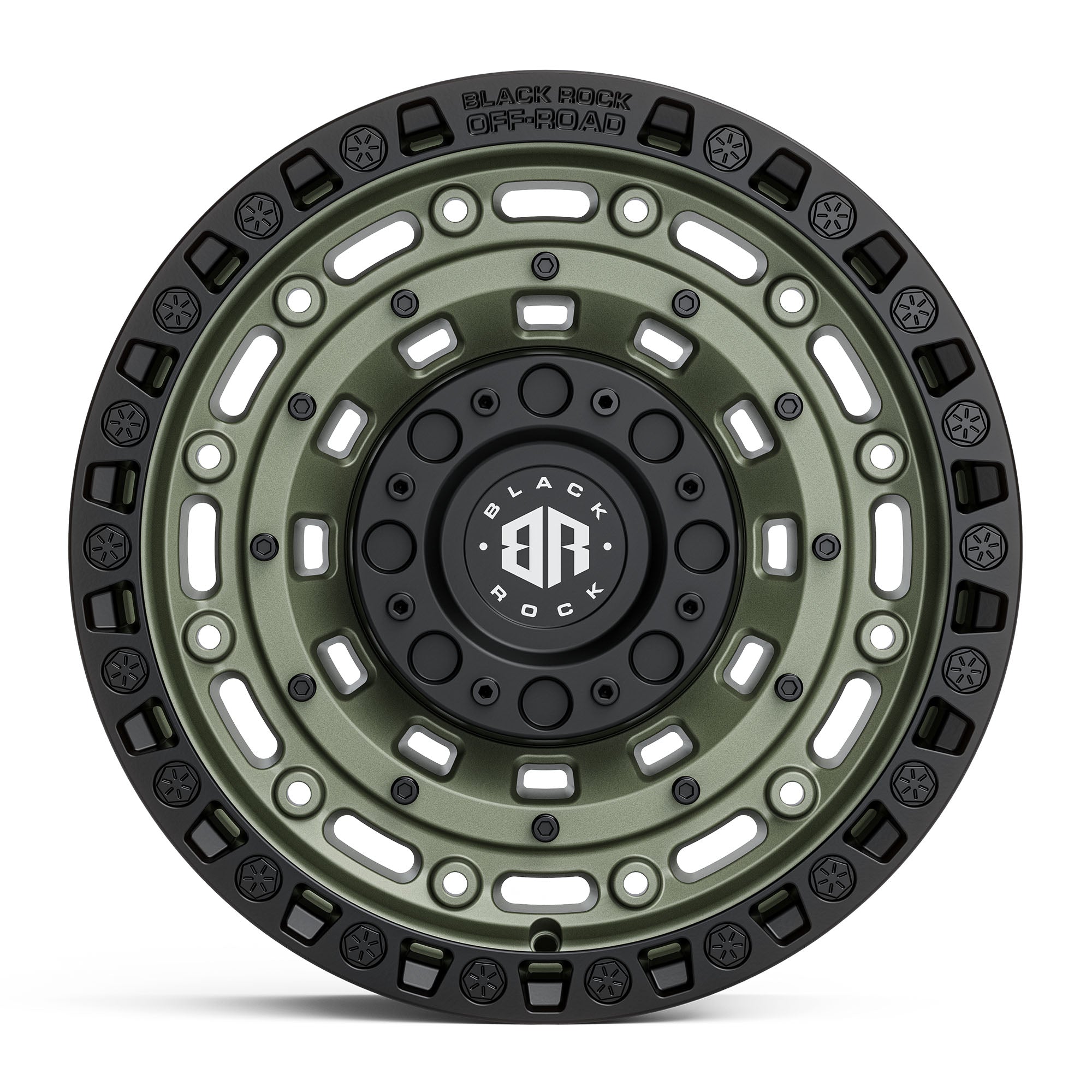BLACK ROCK MILITARY ARMY GREEN WITH BLACK RING 20X9 5X127 WHEEL